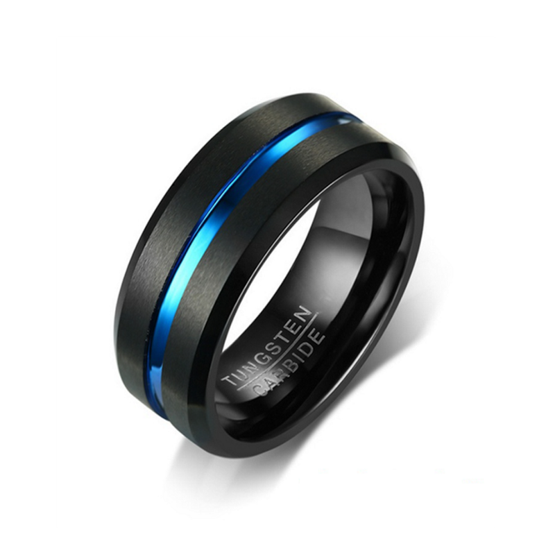 Blue Channel Tungsten Carbide Ring