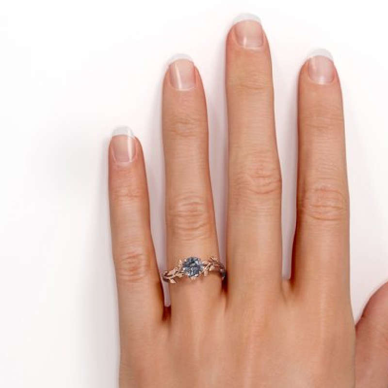 S925 Black Rutilated Quartz Leaf Solitaire in Rose Gold