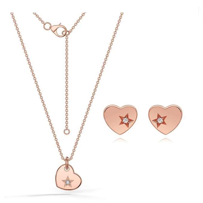 Cupid Heart Necklace and Earrings set-Rose Gold