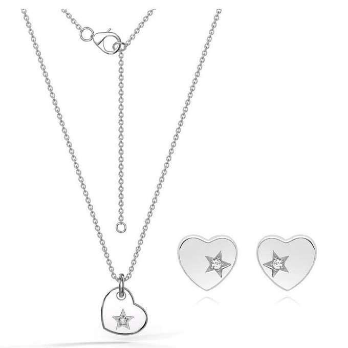 Cupid Heart Necklace and Earrings set- Silver