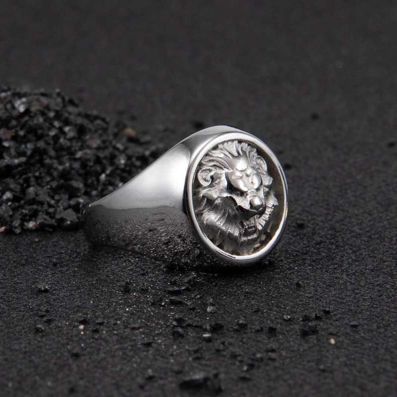 Silver Lion Head Ring  Bold Sovereign Design