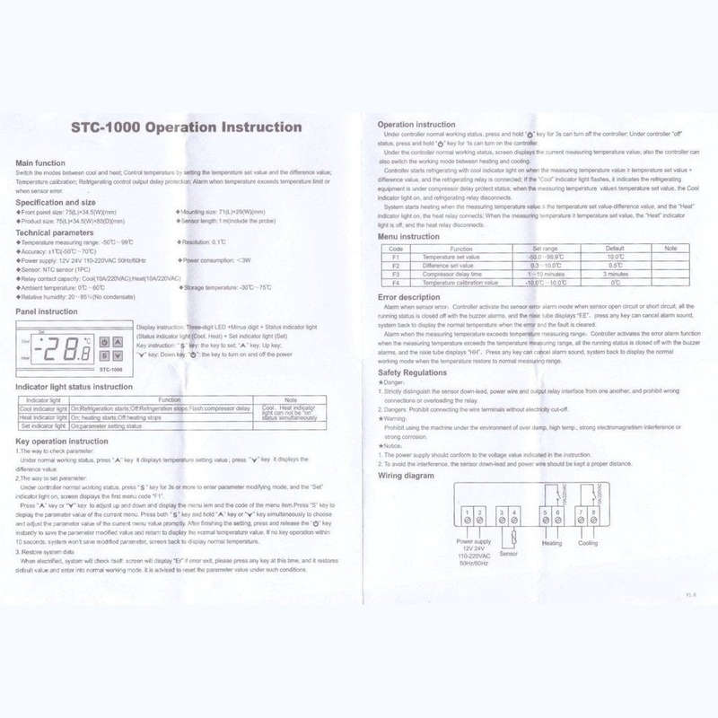STC-1000 Digital Temperature Controller (220V AC, 2000W)