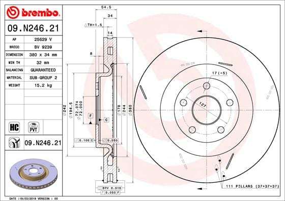 Front Brake Disc (Single) Jeep Grand Cherokee (IV) 3.6 V6 6.2 V8 3.0 CRD - 380MM
