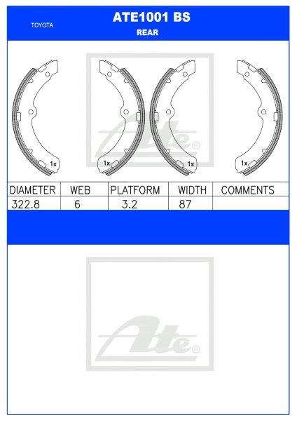 Toyota Coaster & Dyna Rear Brake Shoes  ATE1001BS (320mm x 87mm)