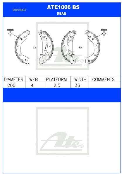Chevrolet Aveo, Sonic, Spark  Rear Brake Shoes (ATE1006BS)