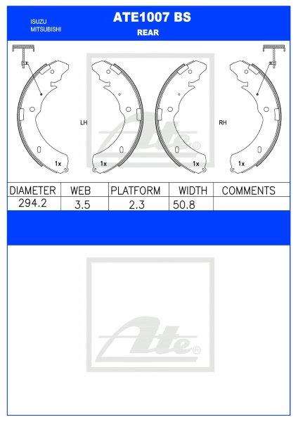 Isuzu KB / Mitsubishi Triton / Fiat Fullback Rear Brake Shoe  ATE1007BS