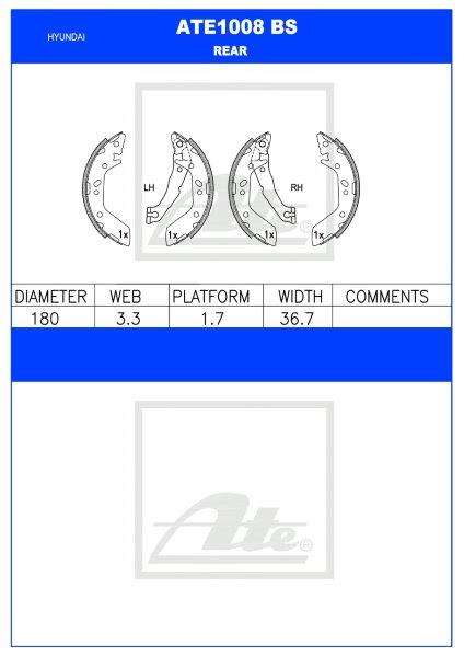 Hyundai Accent II / III  Rear Brake Shoes (ATE1008BS)