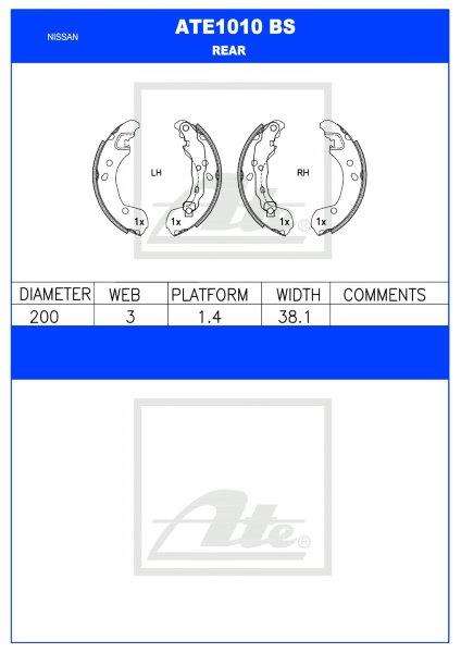 Nissan Almera / Micra / Tiida / Renault Clio III  Rear Brake Shoes (ATE1010BS)