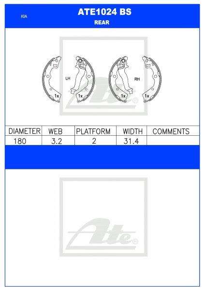 Kia Picanto & Sonet  Rear Brake Shoes (ATE1024BS)