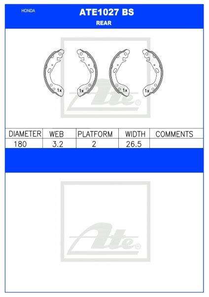 Honda Brio / Jazz II  Rear Brake Shoes (ATE1027BS)