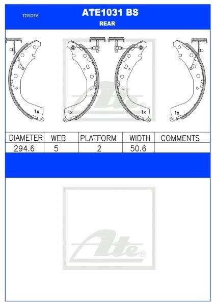 Toyota Hilux 3.0 D 4x4, Hiace, Quantum Rear Brake Shoe  ATE1031BS
