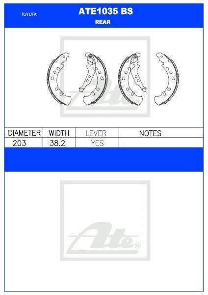Toyota Yaris II/III Rear Brake Shoes  ATE1035BS (203mm x 38mm)