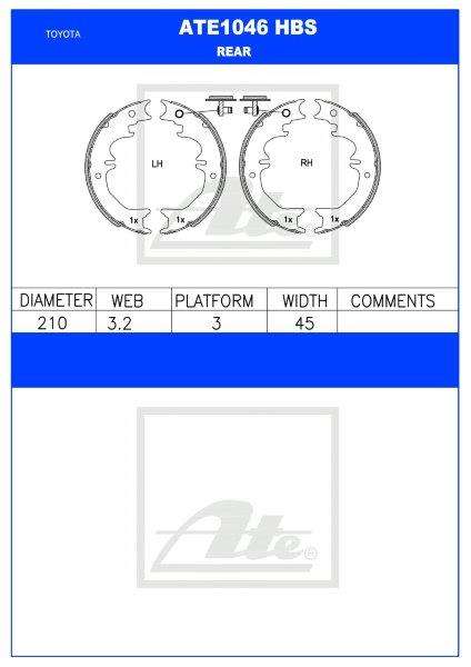 Toyota Fortuner, Prado, Land Cruiser  Rear Brake Shoes (ATE1046HBS)