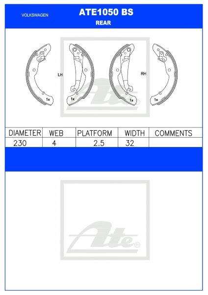 VW Polo Vivo, Jetta VI, Beetle  Rear Brake Shoes (ATE1050BS)