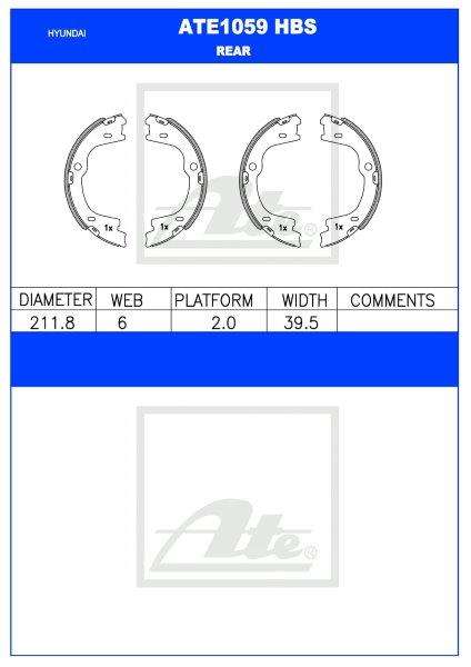Hyundai H-1 2.4i / 2.5 CRDi  Rear Brake Shoes (ATE1059HBS)