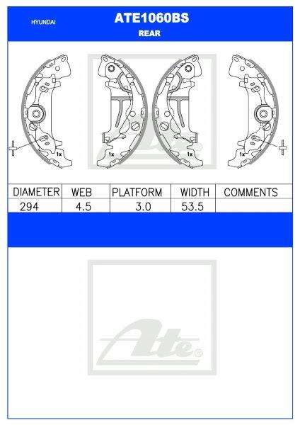 Hyundai H-1 Cargo/Travel 2.4i / 2.5 CRDi Rear Brake Shoes (ATE1060BS)