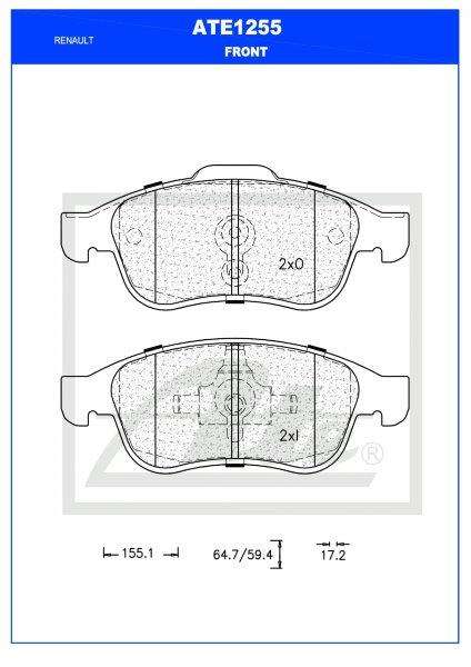 Front Brake Pads  Renault Duster, Clio V, Megane III, Captur I/II (ATE1255)