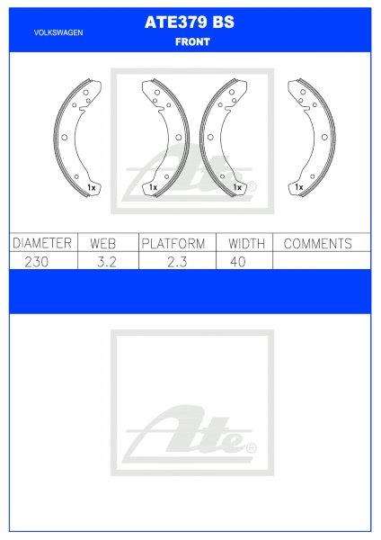 VW Beetle Classic / Porsche 924 / 944  Brake Shoes (ATE379BS)