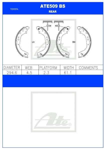 Toyota Land Cruiser 70/80/Prado 4.2 D, Nissan Patrol 4.2 Rear Brake Shoe  ATE509BS