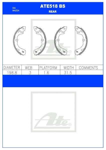 Hyundai ix35 / Kia Rio / Mazda Etude  Rear Brake Shoes (ATE518BS)