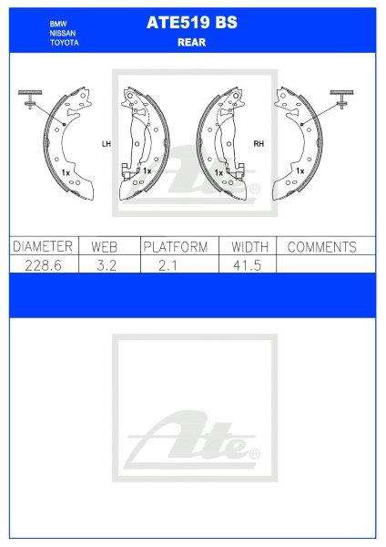 BMW E30/E36/Z3, Toyota Cressida  Rear Brake Shoes (ATE519BS)