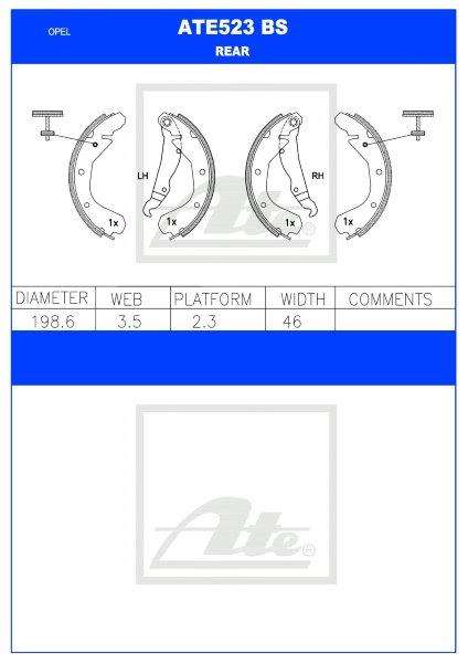 Opel Kadett, Monza, Ascona  Rear Brake Shoes (ATE523BS)