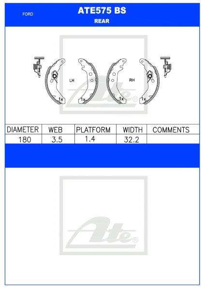 Ford Fiesta / Ikon / Ka Rear Brake Shoes (ATE575BS)