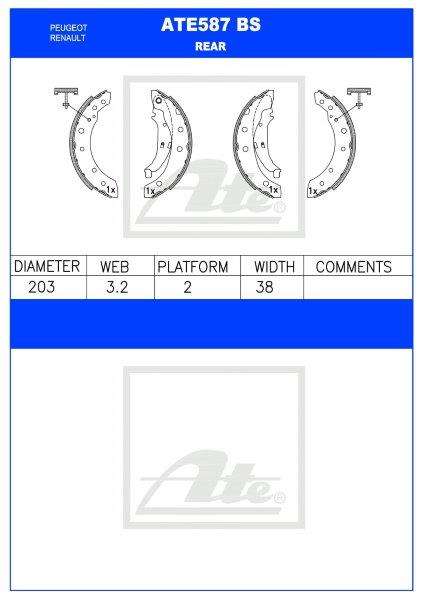 Peugeot 206, Renault Clio II  Rear Brake Shoes (ATE587BS)