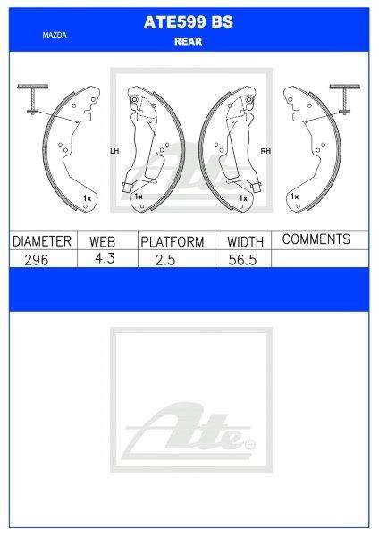 Mazda BT-50 2.5 / 2.6 / 3.0 CDVi  Rear Brake Shoes (ATE599BS)