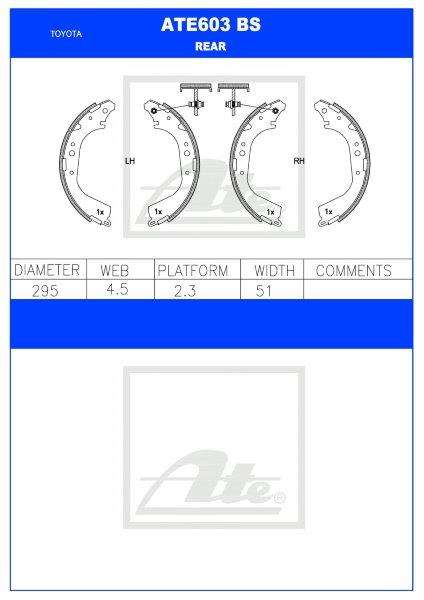 Toyota Hilux 2.4/3.0 4x4, Hiace, Quantum Rear Brake Shoe  ATE603BS