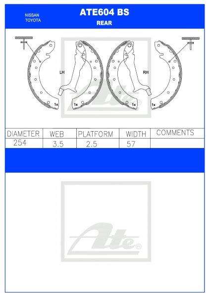 Isuzu KB, Nissan NP300, Hilux  Rear Brake Shoes (ATE604BS)
