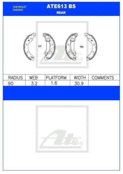 Chevrolet Spark / Daewoo Matiz / Chery QQ3  Rear Brake Shoes (ATE613BS)