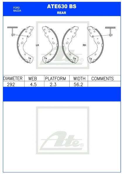 Ford Ranger, Mazda BT-50, Everest  Rear Brake Shoes (ATE630BS)