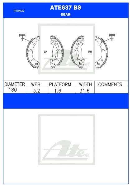 Hyundai Getz / i10  Rear Brake Shoes (ATE637BS)