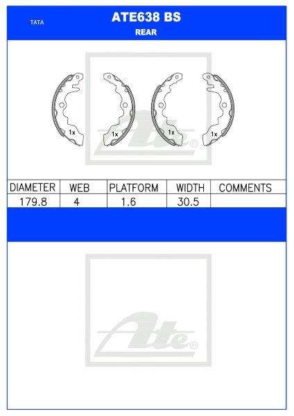 Tata Indica B-Line  Rear Brake Shoes (ATE638BS)