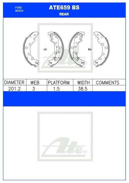 Ford Fiesta IV/V & Mazda2  Rear Brake Shoes (ATE659BS)