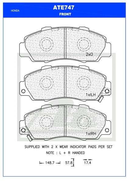 Front Brake Pads Honda Accord, CR-V, Prelude  ATE747