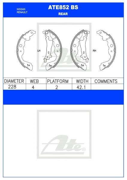 Nissan NP200 / Renault Clio / Duster Rear Brake Shoe  ATE852BS