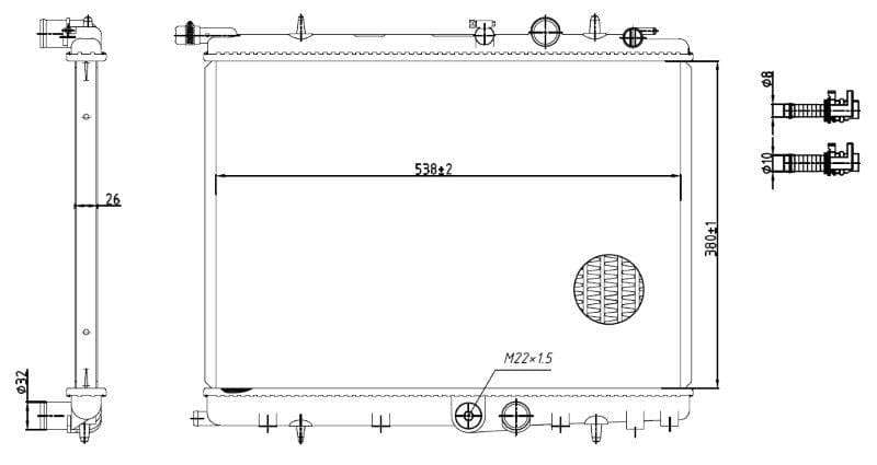 Radiator for Citroën C4, Xsara, Berlingo, Picasso & Peugeot 206, 307, Partner  TU5JP4, EW10J4...