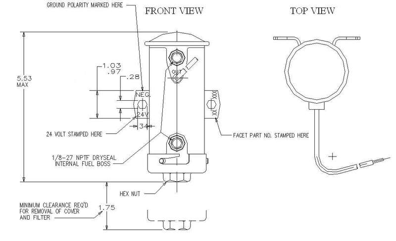 Facet 476088E 24V Fuel Pump  Gold-Flo Cylindrical | 32 GPH, 45 PSI | Universal Fit