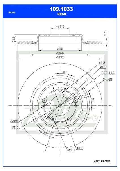 Brake Disc Rear Haval Jolion Suv 1.5T (Gw4G15K/Gw4B15D) Single (Ate 109-1033)