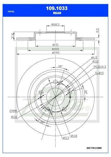 Brake Disc Rear Haval Jolion Suv 1.5T (Gw4G15K/Gw4B15D) Single (Ate 109-1033)