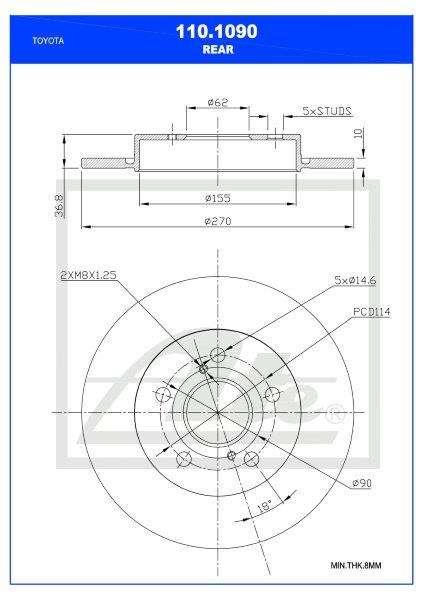 Brake Disc Solid Rear Toyota Corolla Auris 1Nr-Fe,4Zz-Fe,2Zr-Fe,1Ad-Ftv Single (Ate 110-1090)