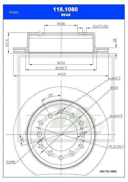 Brake Disc Vented Rear Toyota Fortuner 2Tr,1Gr,2Gd,1Gd/Fj Cruiser 4.0 1Gr-Fe/Prado Single (Ate 11...