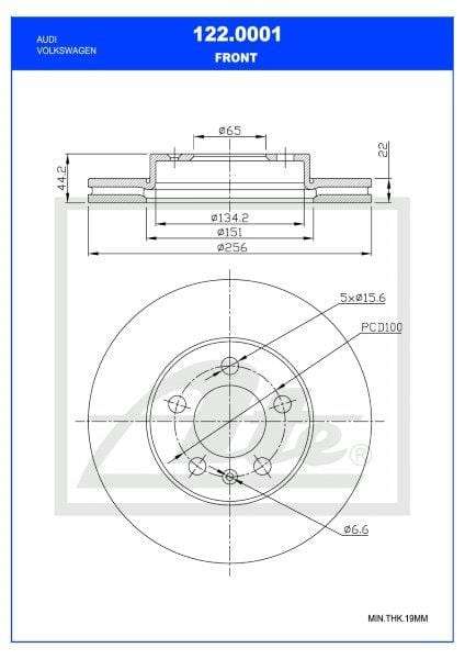 Brake Disc Front Audi A1 25Tfi,30Tfi,40Tfsi/Vw Polo Aw 1.0Tsi,2.0Gti Single (Ate 122-0001)