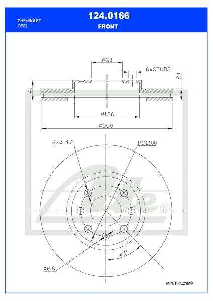 Brake Disc Vented Front Chev Corsa Ldv/Utility 1.4,1.8,1.3Cdti,Deowoo Lanos 1.6 Single (Ate 124-0...