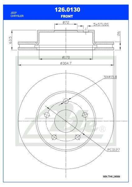 Brake Disc Front Jeep Grand Cherokee 4.7 V8,2.7Crd,3.1Td Single (Ate 126-0130)