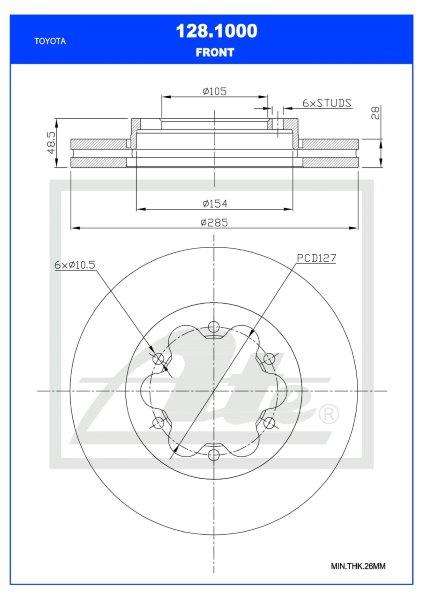 Brake Disc Vented Front Toyota Quantum,Baw Sasuka Single (Ate 128-1000)