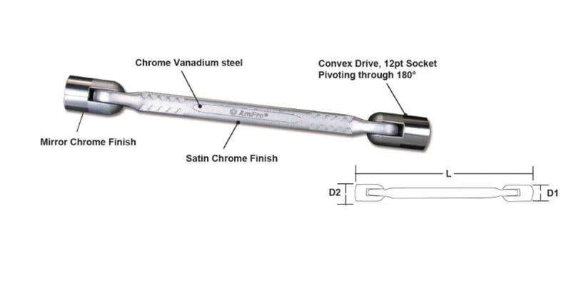 12Mm X 13Mm Swivel Socket Wrench AMPRO T40913