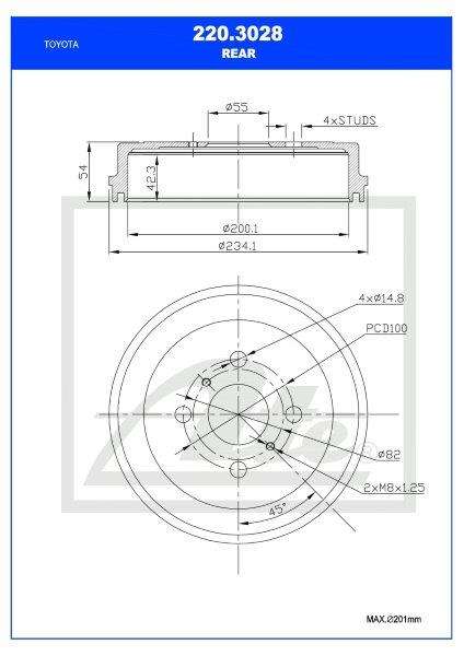 Brake Drum Rear Toyota Etios 1.5 2Nr-Fe Single (Ate 220-3028)